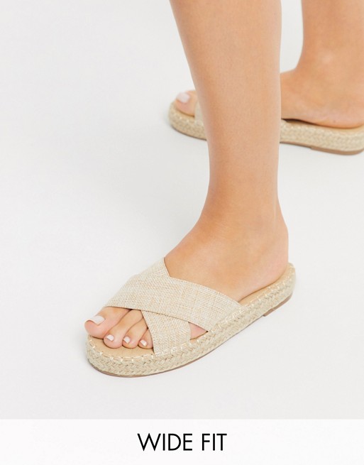 Truffle Collection wide fit espadrille mules in natural woven