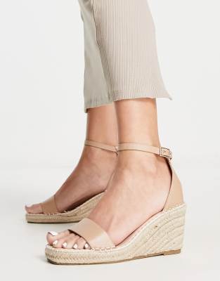 Truffle Collection Wide Fit Espadrille Wedges In Beige neutral