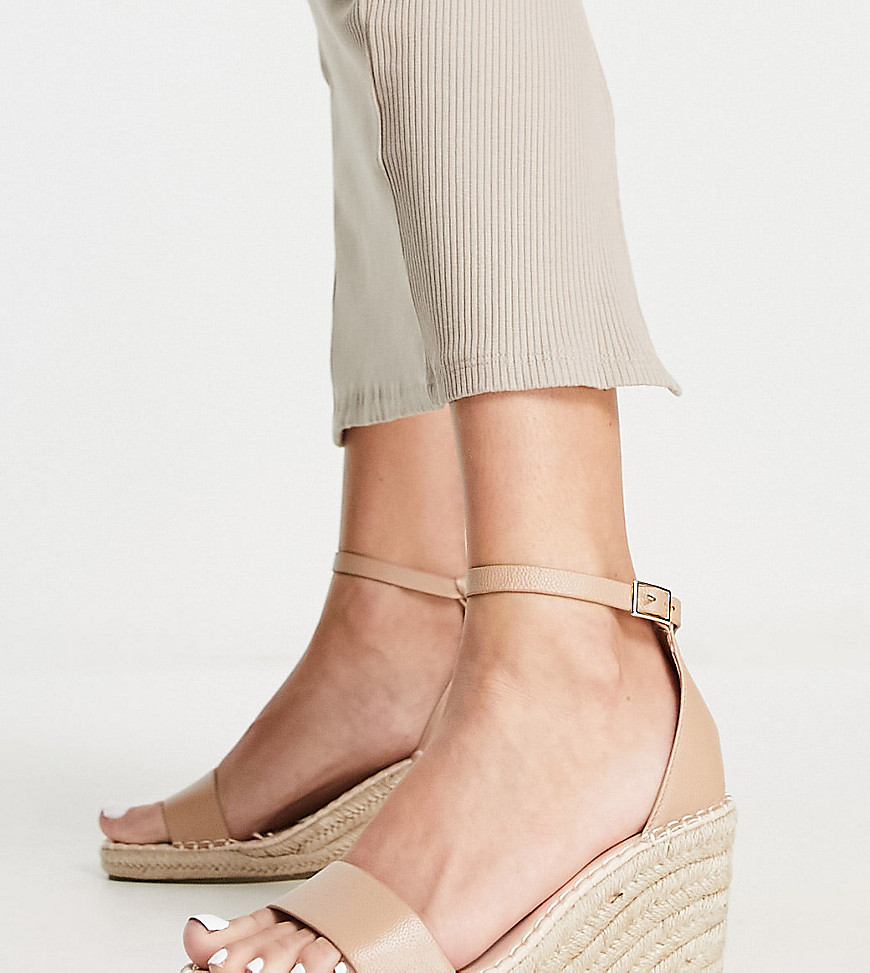 Truffle Collection Wide Fit Espadrille Wedges In Beige-neutral