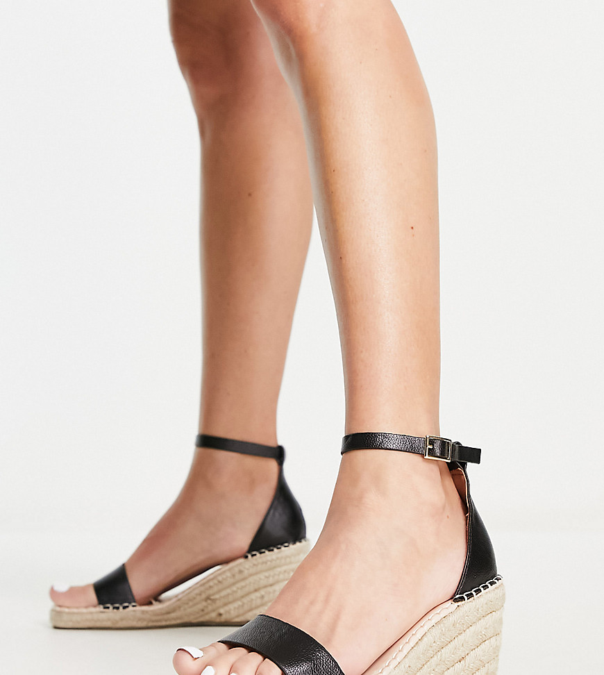 Truffle Collection Wide Fit Espadrille Wedges In Black