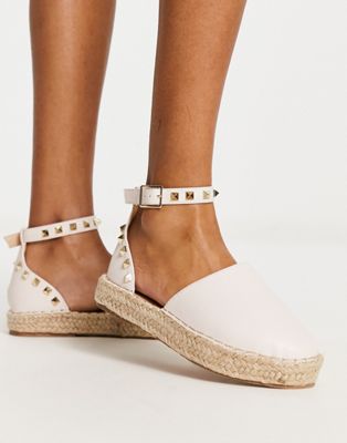 Truffle Collection Wide Fit studded ankle strap espadrilles in beige - ASOS Price Checker