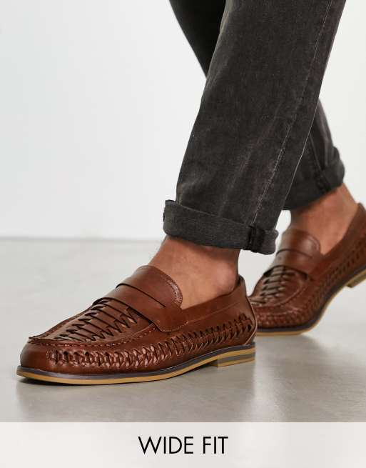 Mens woven sales leather loafers