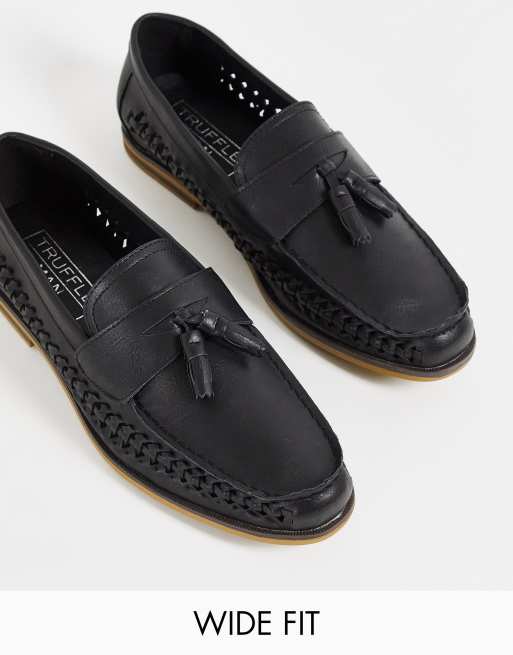 Truffle Collection Wide Fit Faux Leather Woven Tassel Loafers In Black Asos 3323