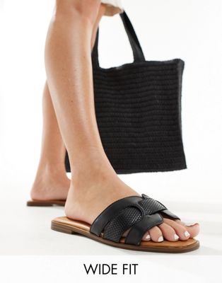 Truffle Collection wide fit flat mule in black