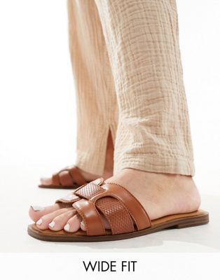 Truffle Collection wide fit flat mule in tan-Brown