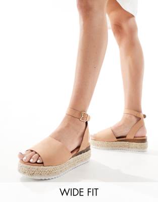 Truffle Collection Truffle Collection wide fit flatform espadrille in beige-Neutral