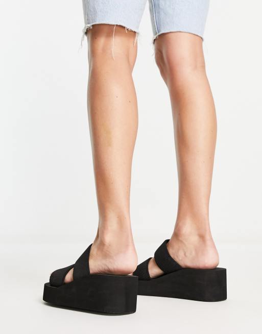 Truffle Collection Wide Fit flatform flip flop sandals in black