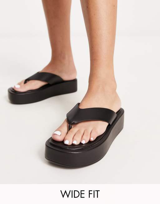 ASOS Wide Fit Ferris Chunky Thong Sandals in Black