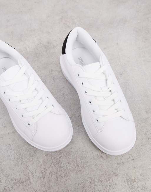 LIMITED COLLECTION White and Black Flatform Trainer In Wide Fit