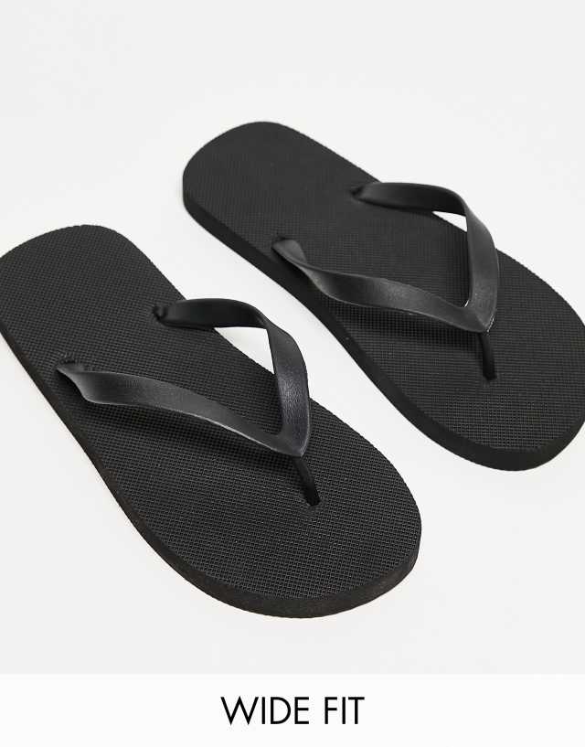 Truffle Collection wide fit flip flops in black