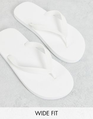 Truffle Collection wide fit flip flops in white