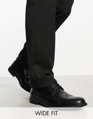 TRUFFLE COLLECTION WIDE FIT FORMAL LACE UP BROGUES IN BLACK