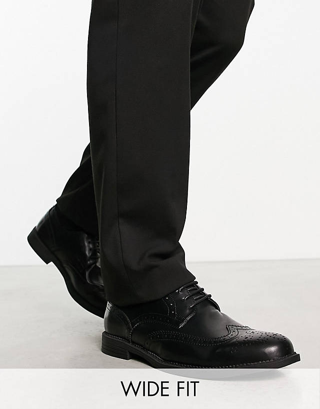 Truffle Collection - wide fit formal lace up brogues in black