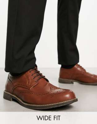 Truffle Collection Wide Fit Formal Lace-up Brogues In Tan-brown