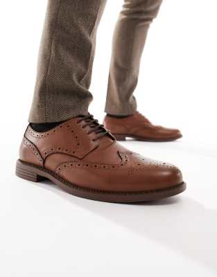 Truffle Collection wide fit formal lace up brogues in tan