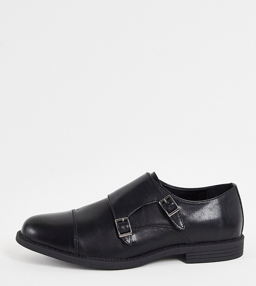 Truffle Collection Wide Fit Formal Monk Shoes In Black