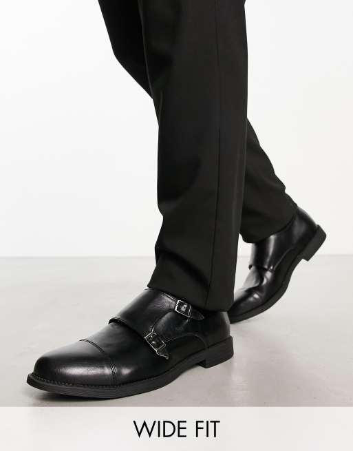 Truffle Collection wide fit formal monk shoes in black