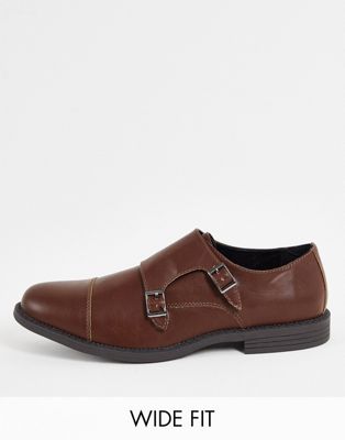 Truffle Collection wide fit formal monk shoes in brown