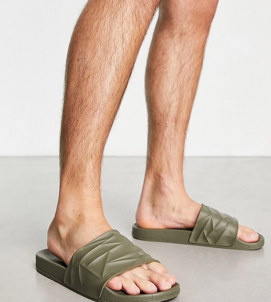 Truffle Collection wide fit grooved pool sliders in khaki-Green