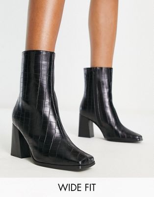 Truffle Collection Wide Fit heeled ankle boots in black - ASOS Price Checker