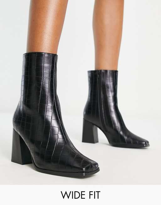 Truffle Collection Wide Fit heeled ankle boots in black