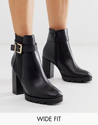 Truffle Collection wide fit heeled buckle boots in black