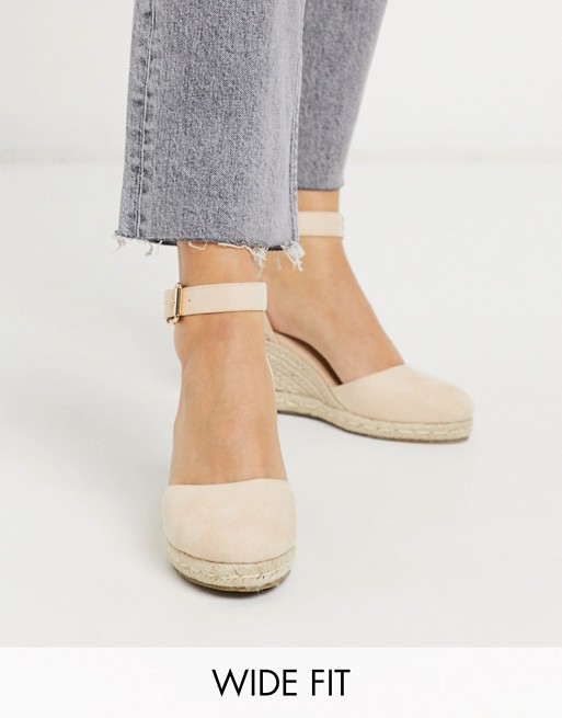 Truffle Collection wide fit heeled espadrille wedges in beige