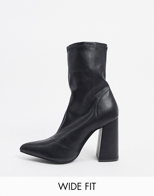 Truffle Collection wide fit heeled sock boots in black
