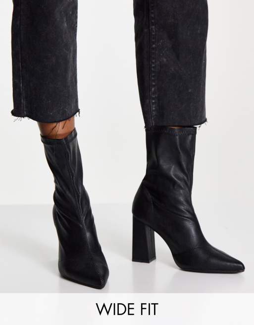 Truffle Collection wide fit heeled sock boots in black