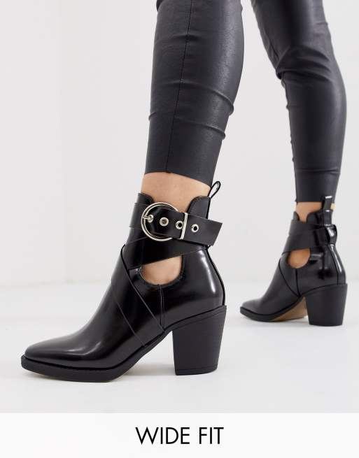 Truffle Collection wide fit heeled western buckle boots ASOS
