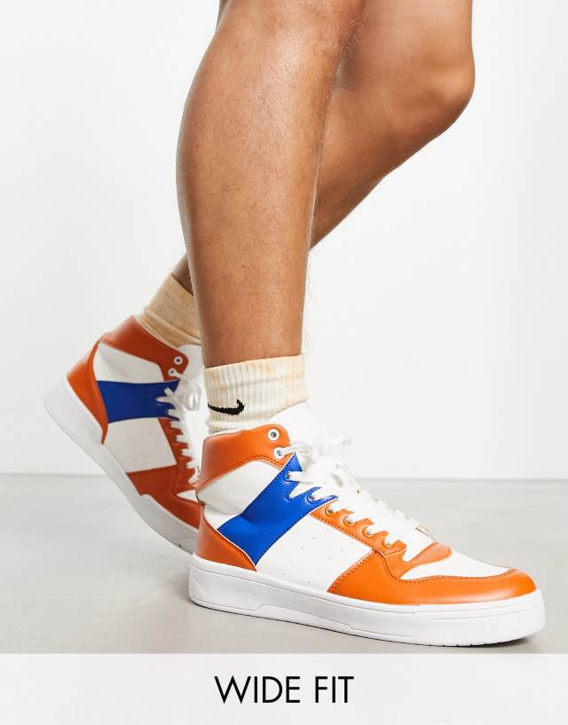 Truffle Collection wide fit hitop lace up sneakers in orange