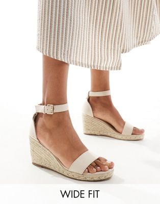 Truffle Collection Wide Fit Jute Wedge Heeled Espadrilles In Beige-neutral