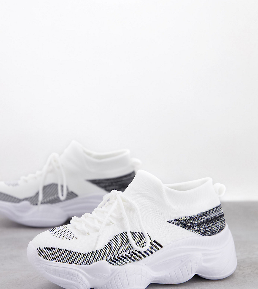 Truffle Collection wide fit knitted sneakers with chunky sole in white
