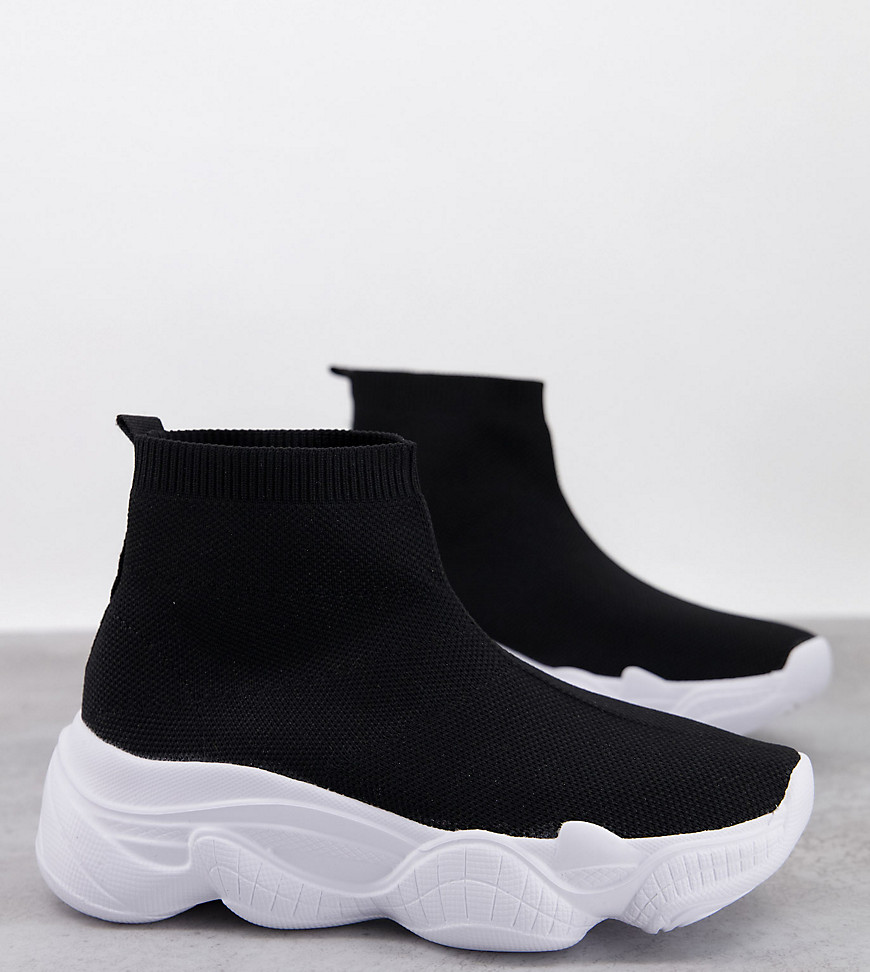 Truffle Collection wide fit knitted sock sneakers with chunky sole in black