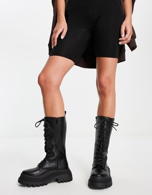 Truffle Collection Wide Fit lace up chunky boots in black | ASOS