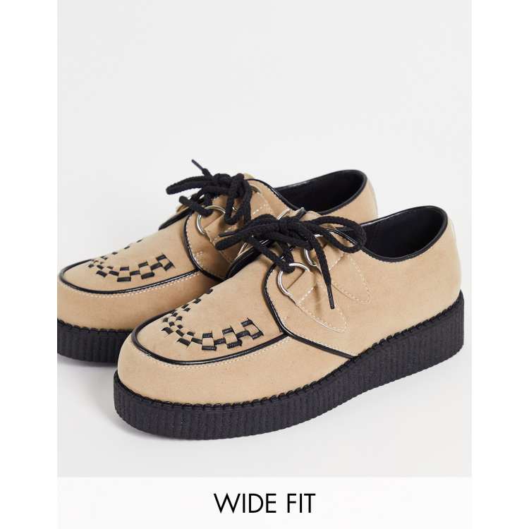 Gezamenlijke selectie Bijdrage Polair Truffle Collection Wide Fit Lace up creeper shoes in beige micro suede |  ASOS