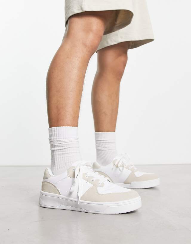 Truffle Collection wide fit lace up sneakers in oat mix