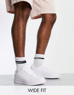 TRUFFLE COLLECTION WIDE FIT LACE UP SNEAKERS IN WHITE 