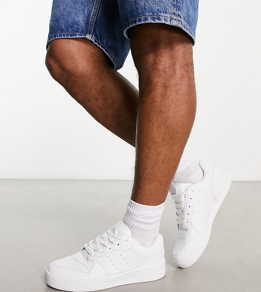 Truffle Collection wide fit lace up sneakers in white