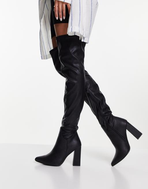 Truffle Collection Wide Fit leather look thigh high heeled boots