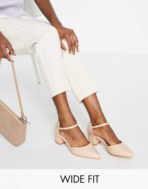 Truffle Collection wide fit mid block heel shoe in beige