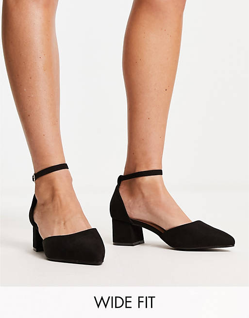 Truffle Collection Wide Fit mid block heel shoe in black | ASOS