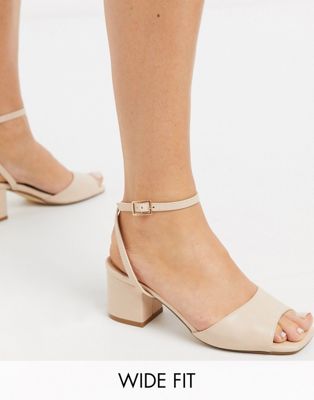 Truffle Collection wide fit mid block heeled sandals in beige