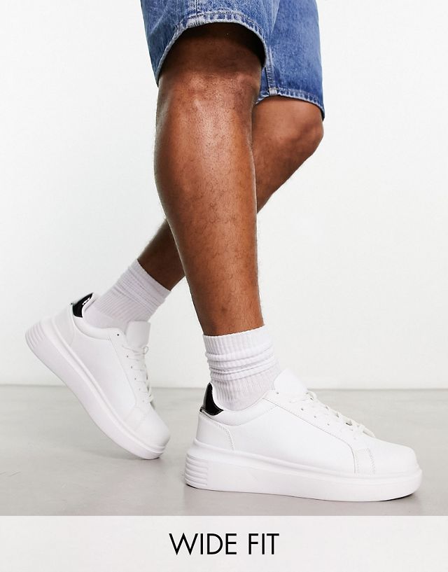 Truffle Collection wide fit minimal chunky sneakers in white/black
