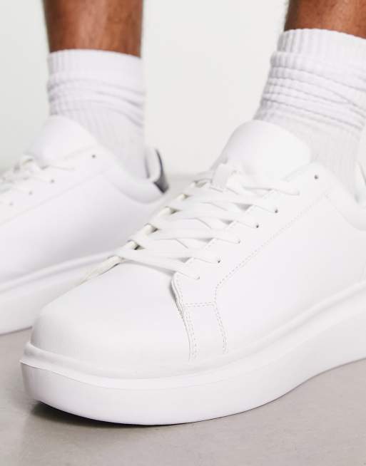 Truffle Collection wide fit minimal chunky sneakers in white/black