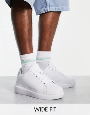 Truffle Collection Wide Fit minimal chunky trainers in white/grey