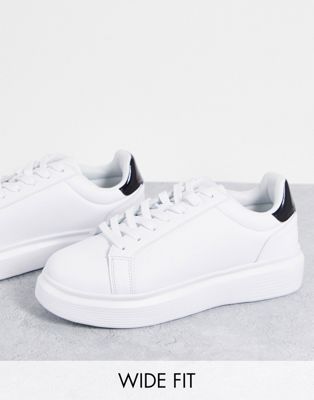 Truffle Collection wide fit minimal chunky trainers in white