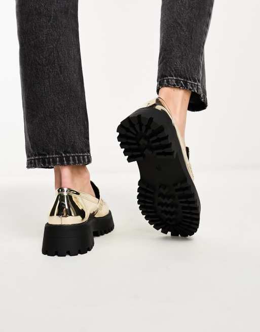 Truffle Collection Wide Fit - Mocassins à semelle chunky et bout arrondi - Doré métallique, 2 de 4