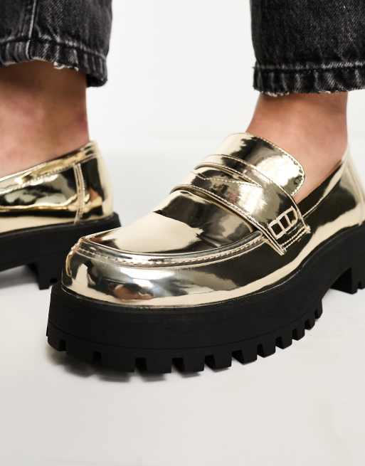 Truffle Collection Wide Fit - Mocassins à semelle chunky et bout arrondi - Doré métallique, 3 de 4
