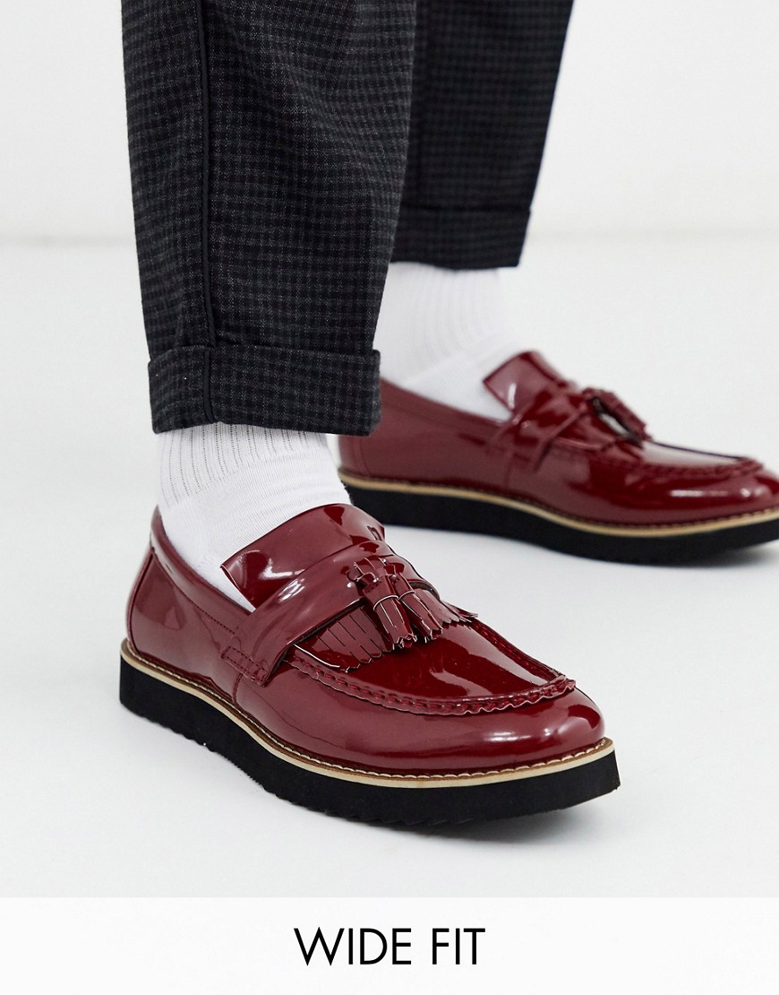 Truffle Collection wide fit patent loafer in bordo-Red